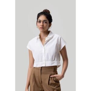 REISTOR Off-White Womens 100% Organic Cotton Cropped Button Up Shirt sz XS NWT